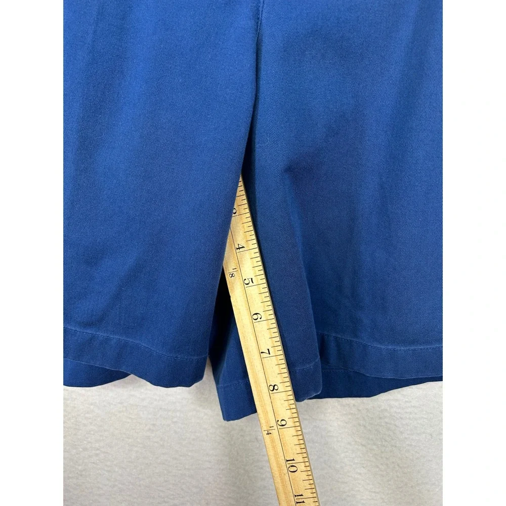 Preppy L.L.Bean Women 16 Blue High Rise Pleated Cotton Chino Shorts Original Fit